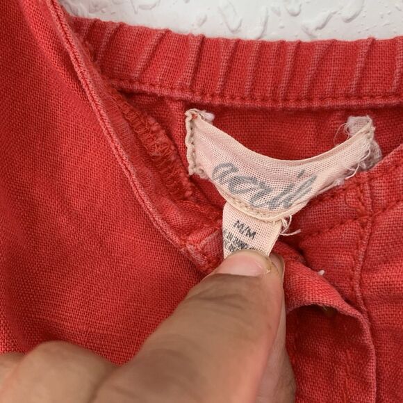 Aerie Dress M Red Linen Sundress Button Up Sleeveless Button Front Pockets Boho - Picture 6 of 9